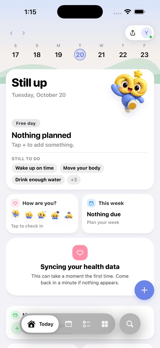 The Rookim Today screen, showing a free day, your tasks and a mood check in
